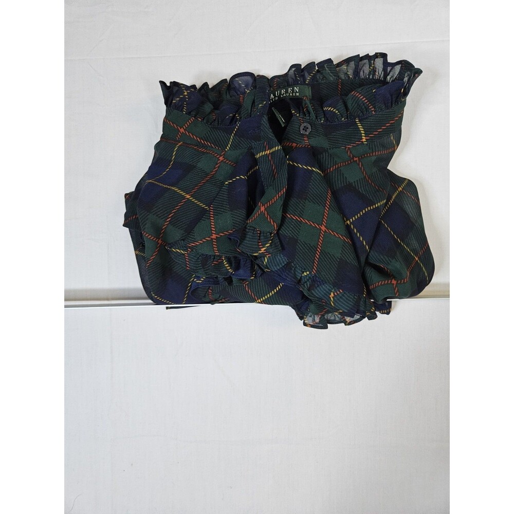 LAUREN RALPH LAUREN Shirt Women's 3X Green Tartan Plaid Ruffle Sheer Button LRL - Picture 13 of 13